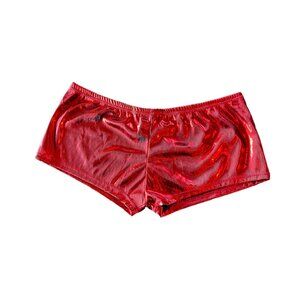 VTG Y2K Enticing Lingerie Red Metallic Nylon GoGo Style Booty Shorts *NWOT